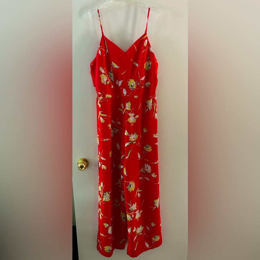 Floral Red Spaghetti Strap Jumpsuit Size M